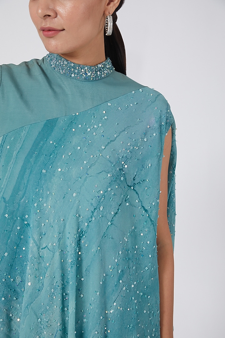 Sky Blue Printed Cape Set by Garima Bindal at Pernia's Pop Up Shop