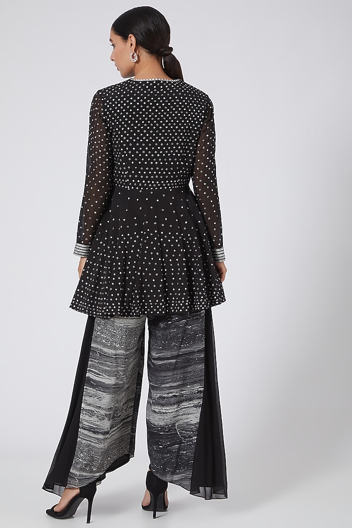 Black & Silver Printed Paneled Wedding Sharara Set by Garima Bindal at Pernia's Pop Up Shop