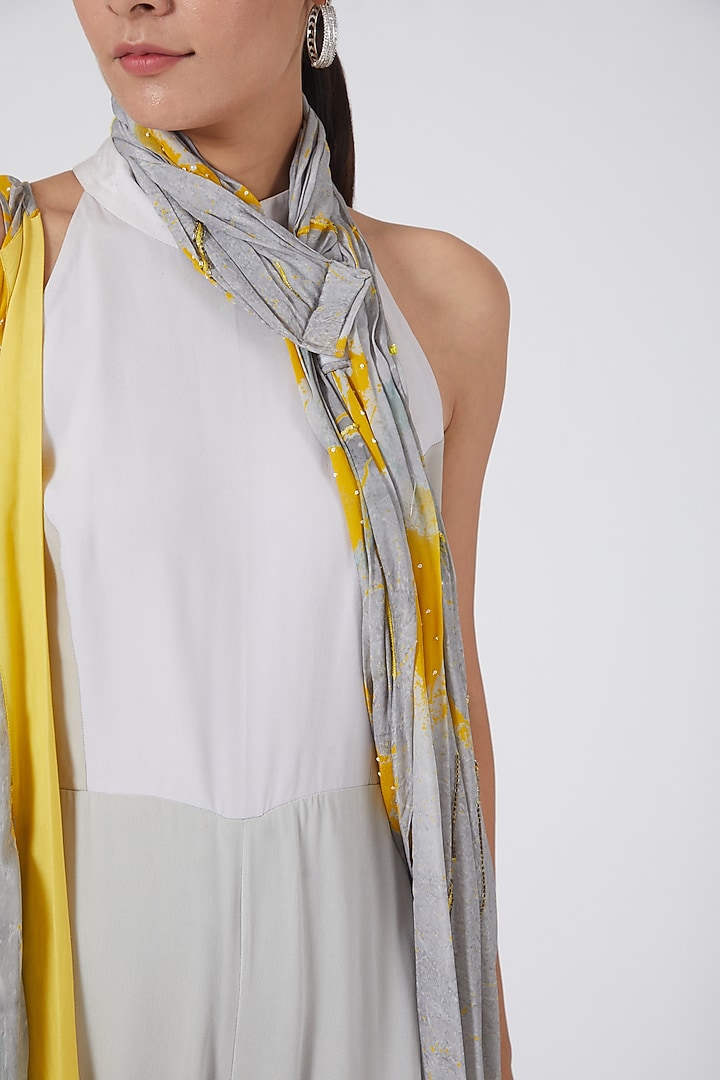 Silver & Yellow Printed Cape Set by Garima Bindal at Pernia's Pop Up Shop