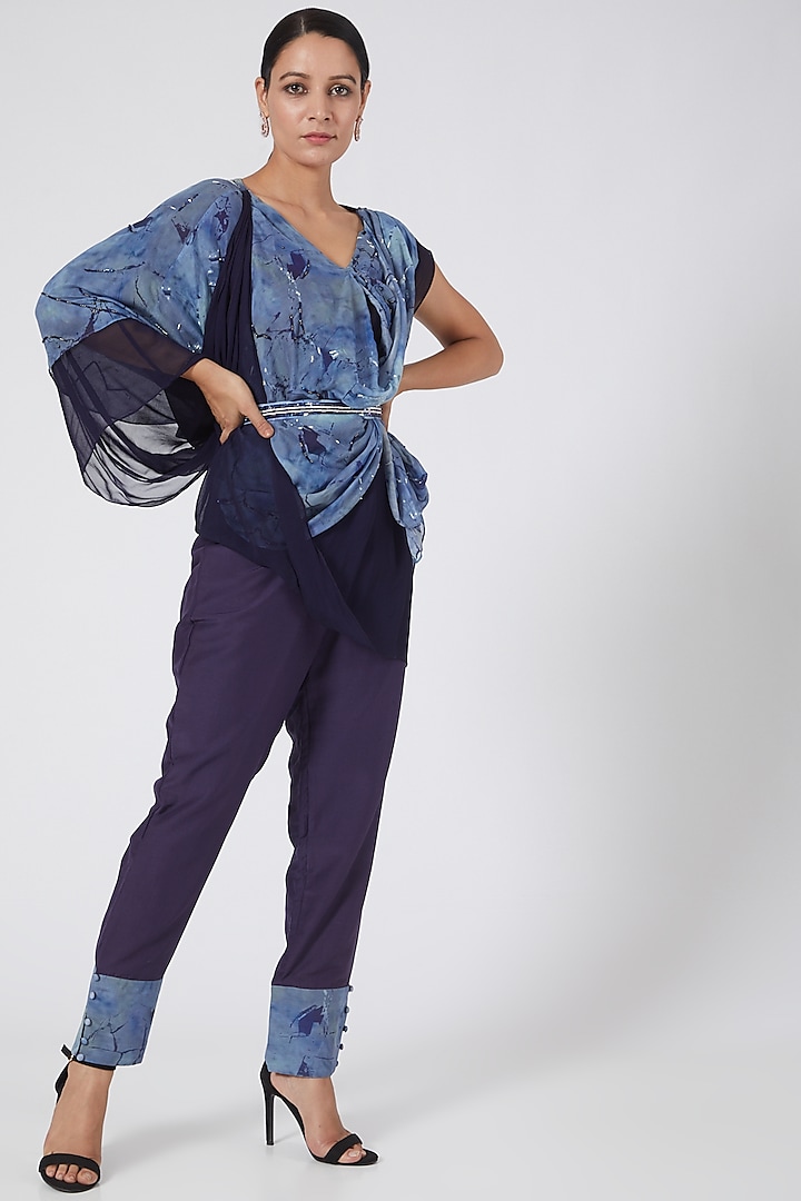 Cobalt Blue Printed Kaftan Tunic Set by Garima Bindal at Pernia's Pop Up Shop