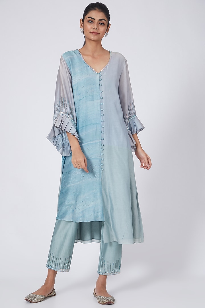 Sky Blue Printed A-Line Tunic Set by Garima Bindal at Pernia's Pop Up Shop