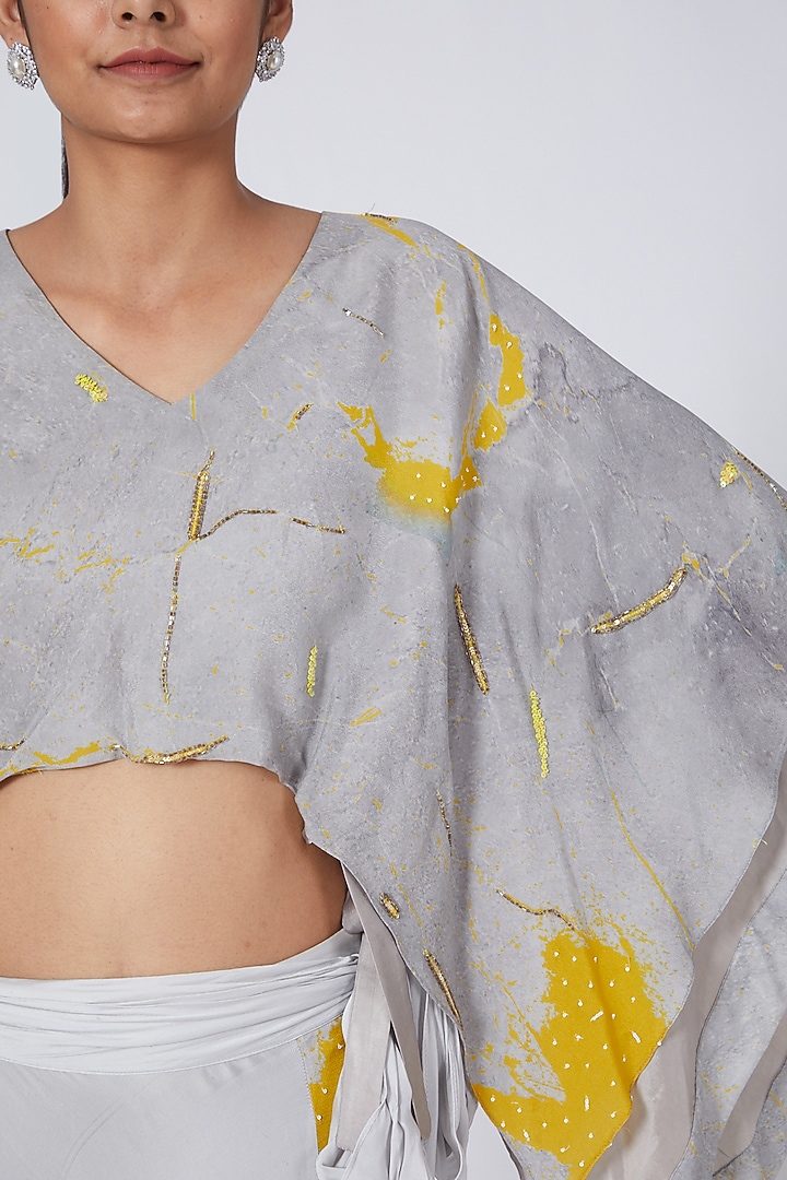 Grey & Yellow Printed Skirt Set by Garima Bindal at Pernia's Pop Up Shop