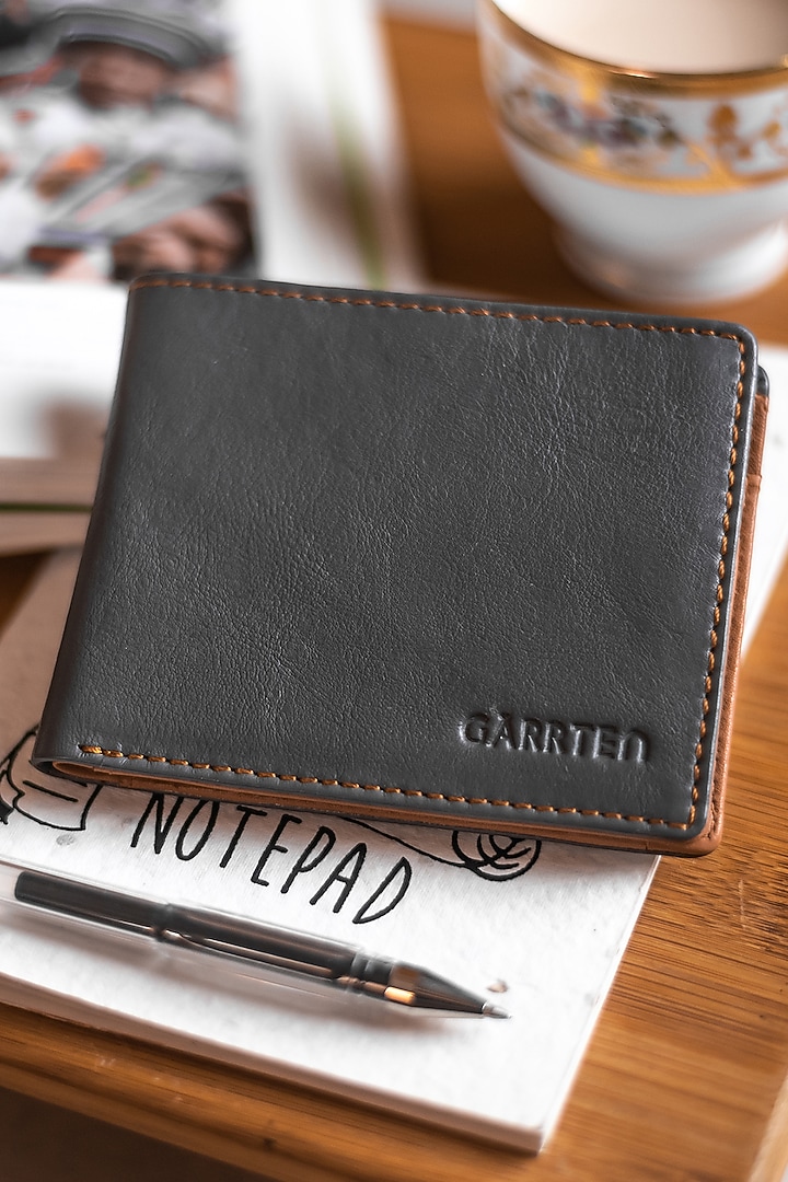 Grey & Tan Leather Wallet by GARRTEN at Pernia's Pop Up Shop