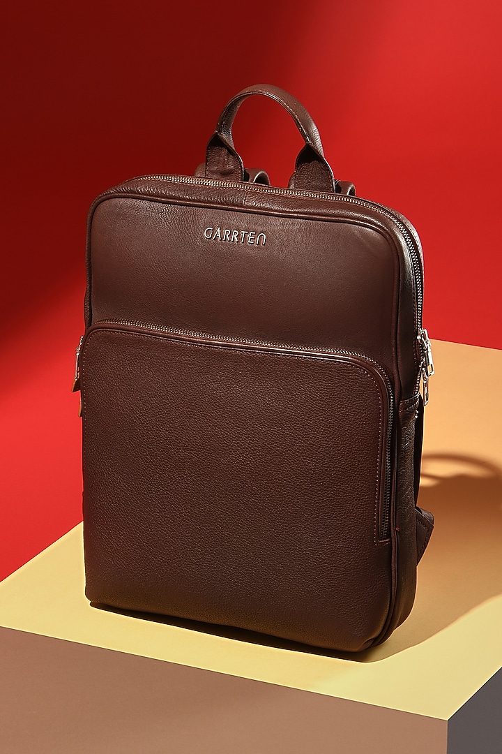 Mahogany Brown Leather Backpack by GARRTEN at Pernia's Pop Up Shop