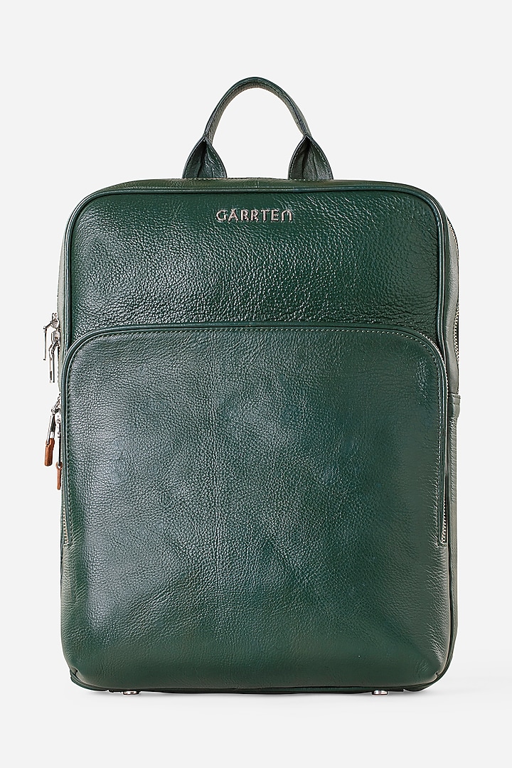 Racing Green Leather Backpack by GARRTEN