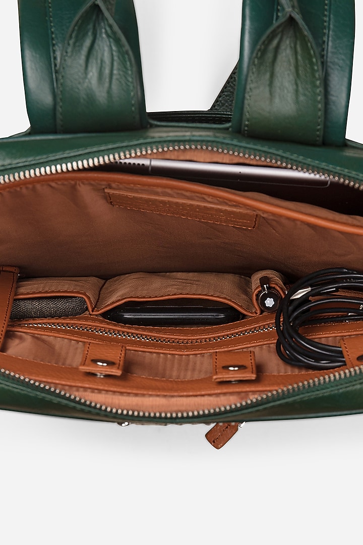 Racing Green Leather Backpack by GARRTEN at Pernia's Pop Up Shop