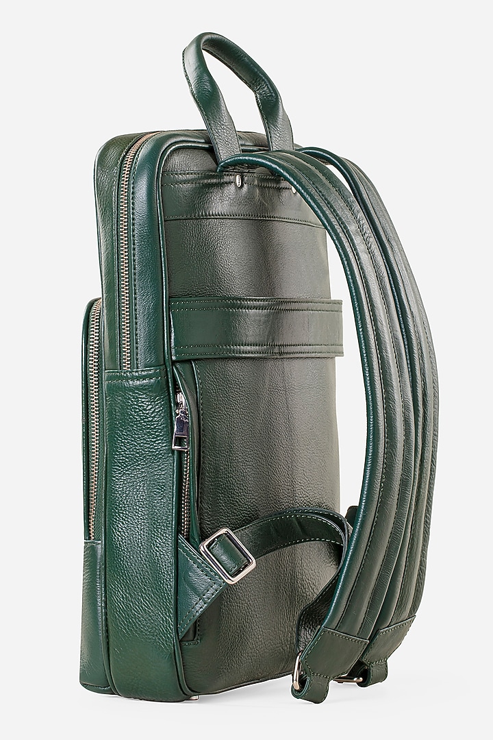Racing Green Leather Backpack by GARRTEN at Pernia's Pop Up Shop
