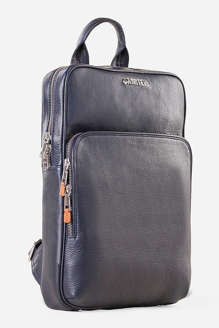 Midnight Blue Leather Backpack by GARRTEN
