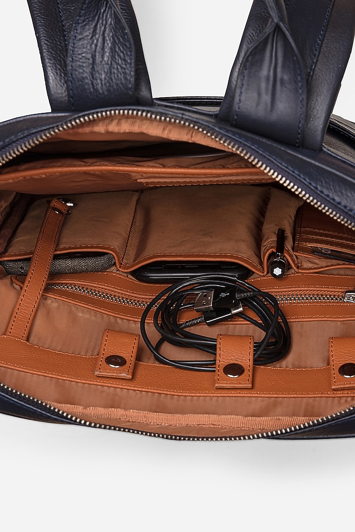 Midnight Blue Leather Backpack by GARRTEN at Pernia's Pop Up Shop