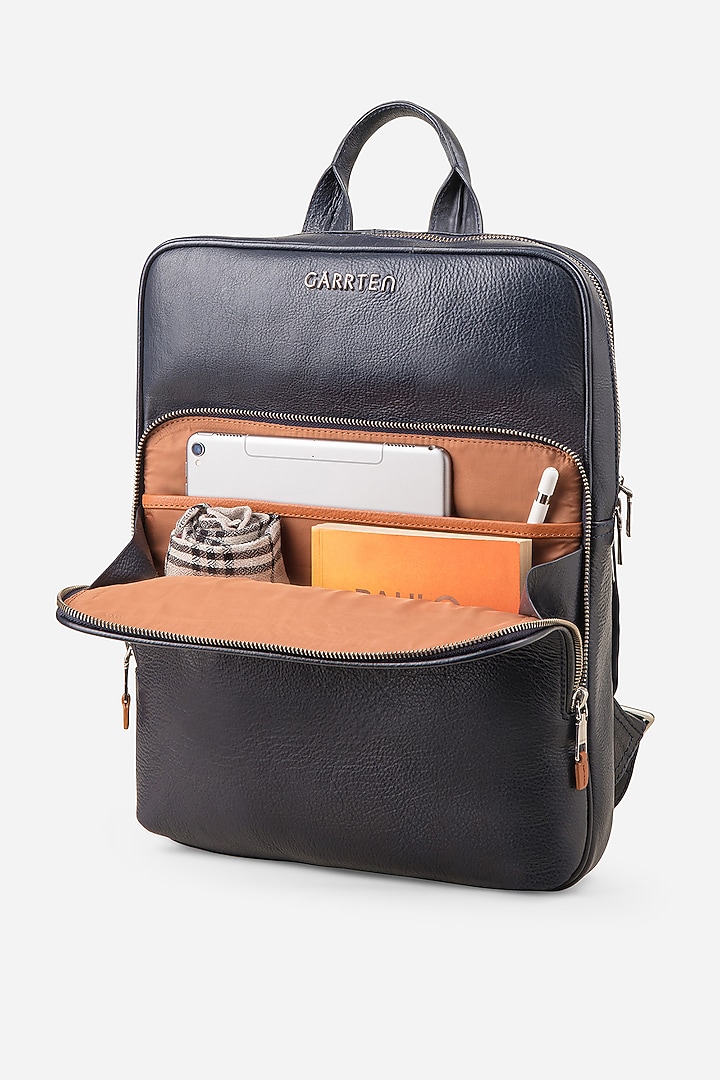 Midnight Blue Leather Backpack by GARRTEN at Pernia's Pop Up Shop