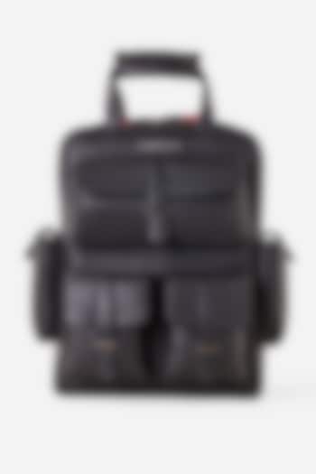 Carbon Black Leather Travel Backpack by GARRTEN