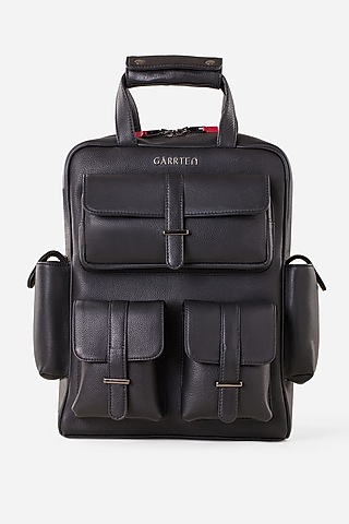 Carbon Black Leather Travel Backpack by GARRTEN