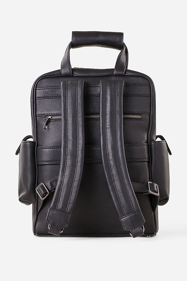 Carbon Black Leather Travel Backpack by GARRTEN at Pernia's Pop Up Shop