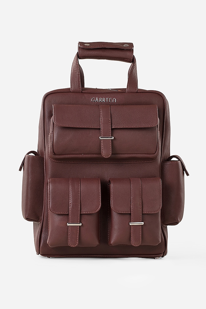 Mahogany Brown Leather Travel Backpack by GARRTEN