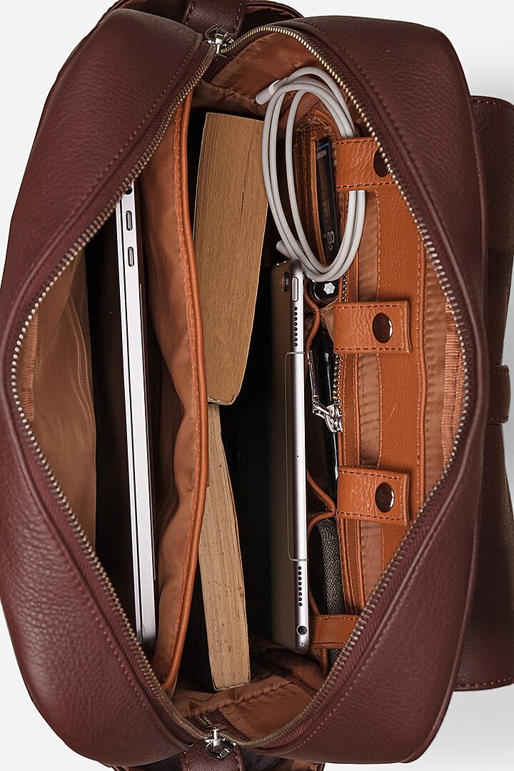 Mahogany Brown Leather Travel Backpack by GARRTEN at Pernia's Pop Up Shop