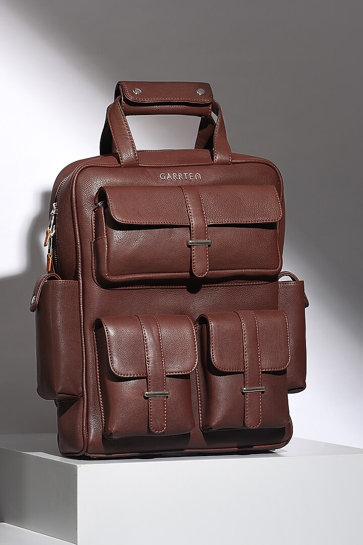 Mahogany Brown Leather Travel Backpack by GARRTEN at Pernia's Pop Up Shop