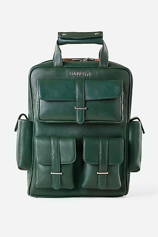 Racing Green Leather Travel Backpack by GARRTEN