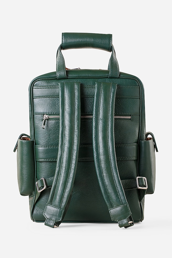 Racing Green Leather Travel Backpack by GARRTEN at Pernia's Pop Up Shop