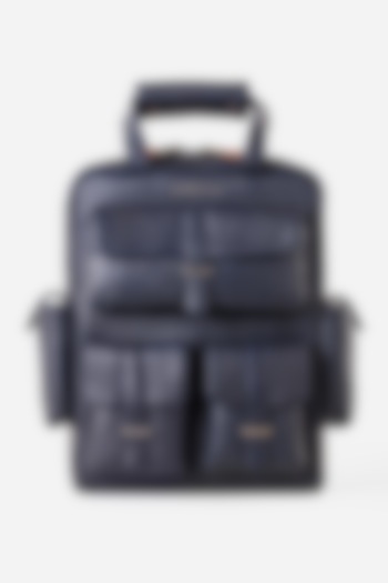 Midnight Blue Leather Travel Backpack by GARRTEN