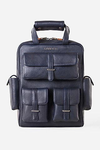 Midnight Blue Leather Travel Backpack by GARRTEN