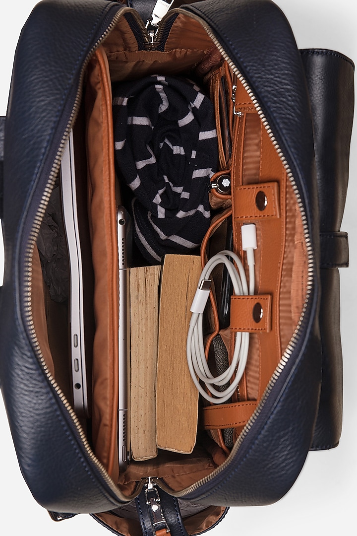Midnight Blue Leather Travel Backpack by GARRTEN at Pernia's Pop Up Shop