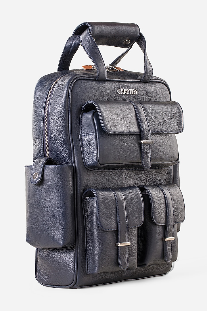 Midnight Blue Leather Travel Backpack by GARRTEN at Pernia's Pop Up Shop