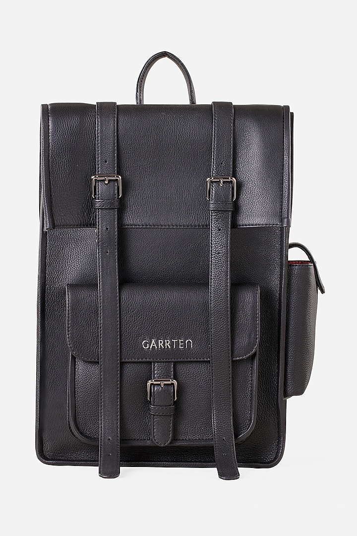 Carbon Black Leather Rolltop Backpack by GARRTEN