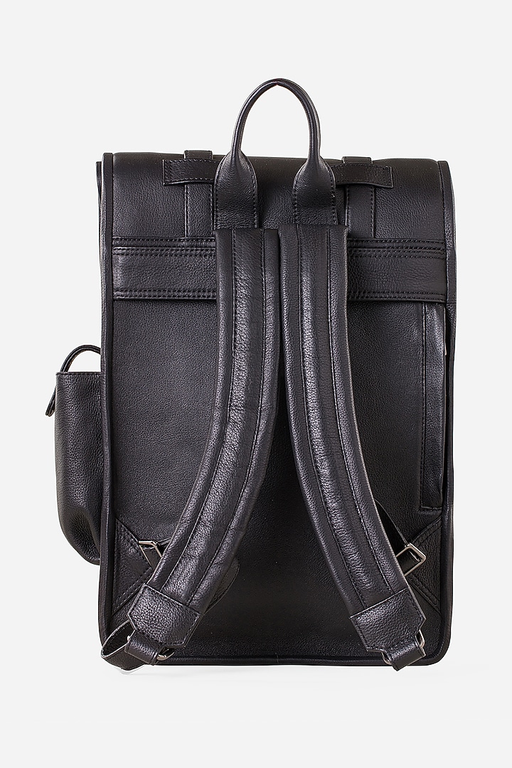 Carbon Black Leather Rolltop Backpack by GARRTEN at Pernia's Pop Up Shop