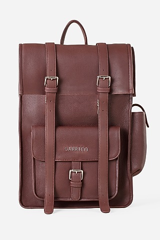 Mahogany Brown Leather Rolltop Backpack by GARRTEN