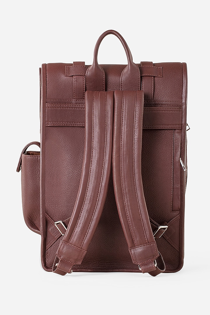 Mahogany Brown Leather Rolltop Backpack by GARRTEN at Pernia's Pop Up Shop