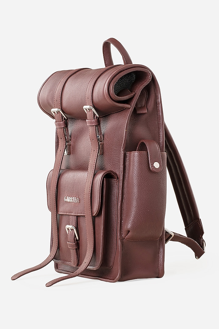 Mahogany Brown Leather Rolltop Backpack by GARRTEN at Pernia's Pop Up Shop