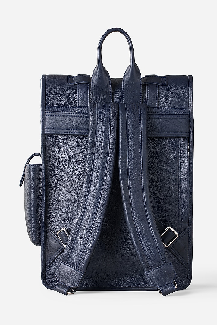 Midnight Blue Leather Rolltop Backpack by GARRTEN at Pernia's Pop Up Shop