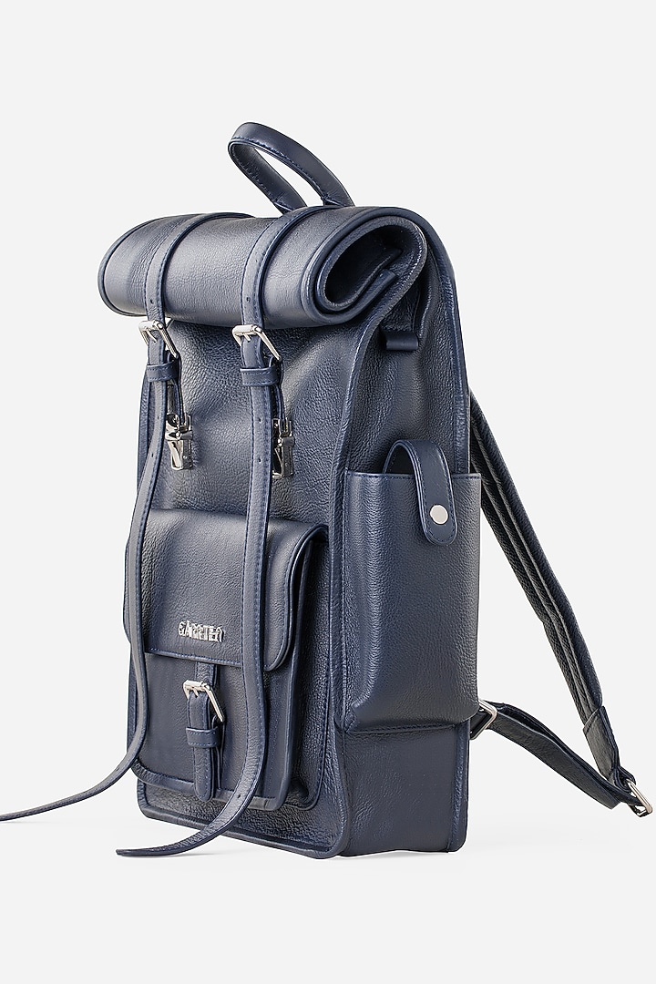 Midnight Blue Leather Rolltop Backpack by GARRTEN at Pernia's Pop Up Shop