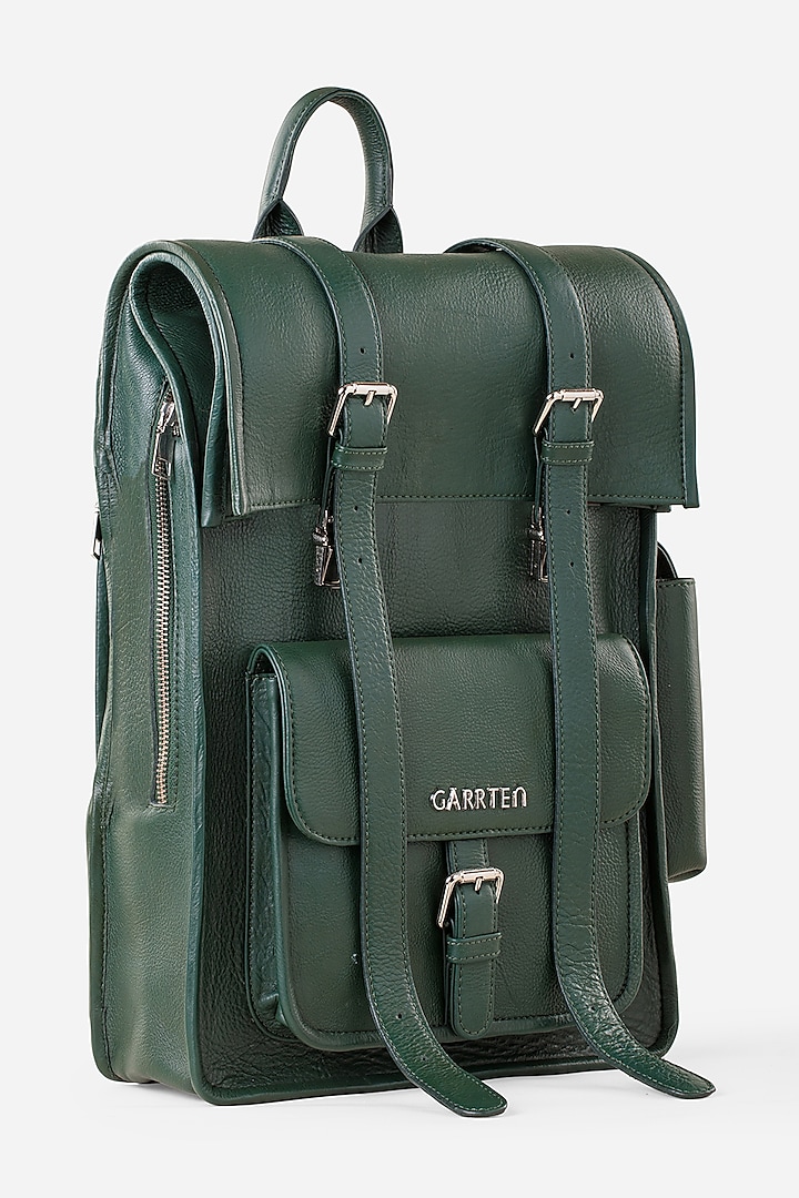 Racing Green Leather Rolltop Backpack by GARRTEN