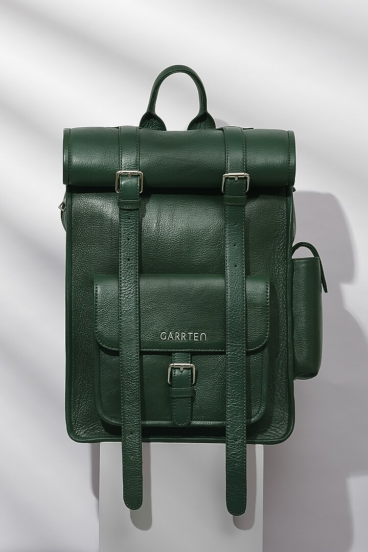 Racing Green Leather Rolltop Backpack by GARRTEN at Pernia's Pop Up Shop