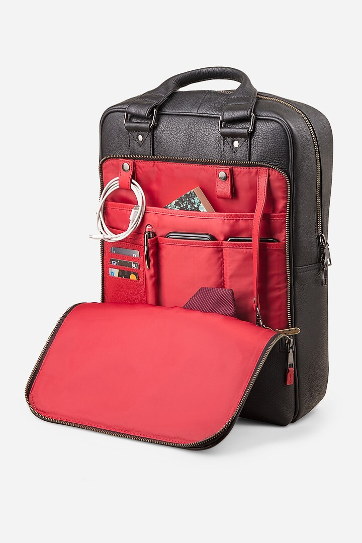 Carbon Black & Racing Green Leather Backpacks (Set of 2) by GARRTEN at Pernia's Pop Up Shop