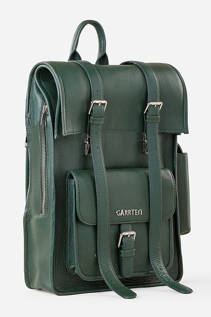 Carbon Black & Racing Green Leather Backpacks (Set of 2) by GARRTEN at Pernia's Pop Up Shop