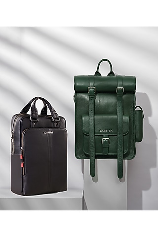 Carbon Black & Racing Green Leather Backpacks (Set of 2) by GARRTEN