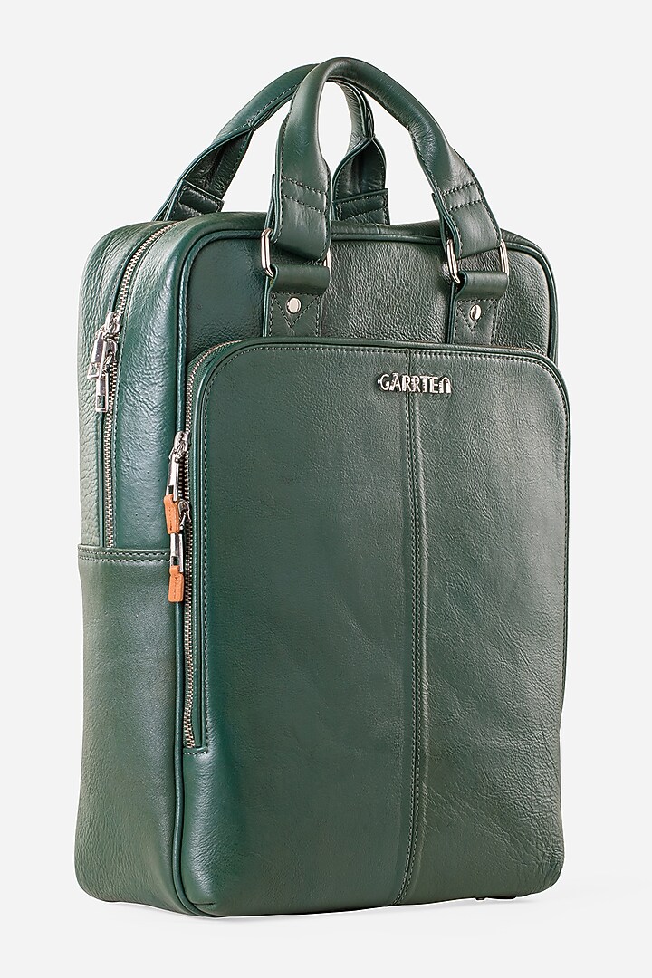 Racing Green & Midnight Blue Leather Backpacks (Set of 2) by GARRTEN at Pernia's Pop Up Shop