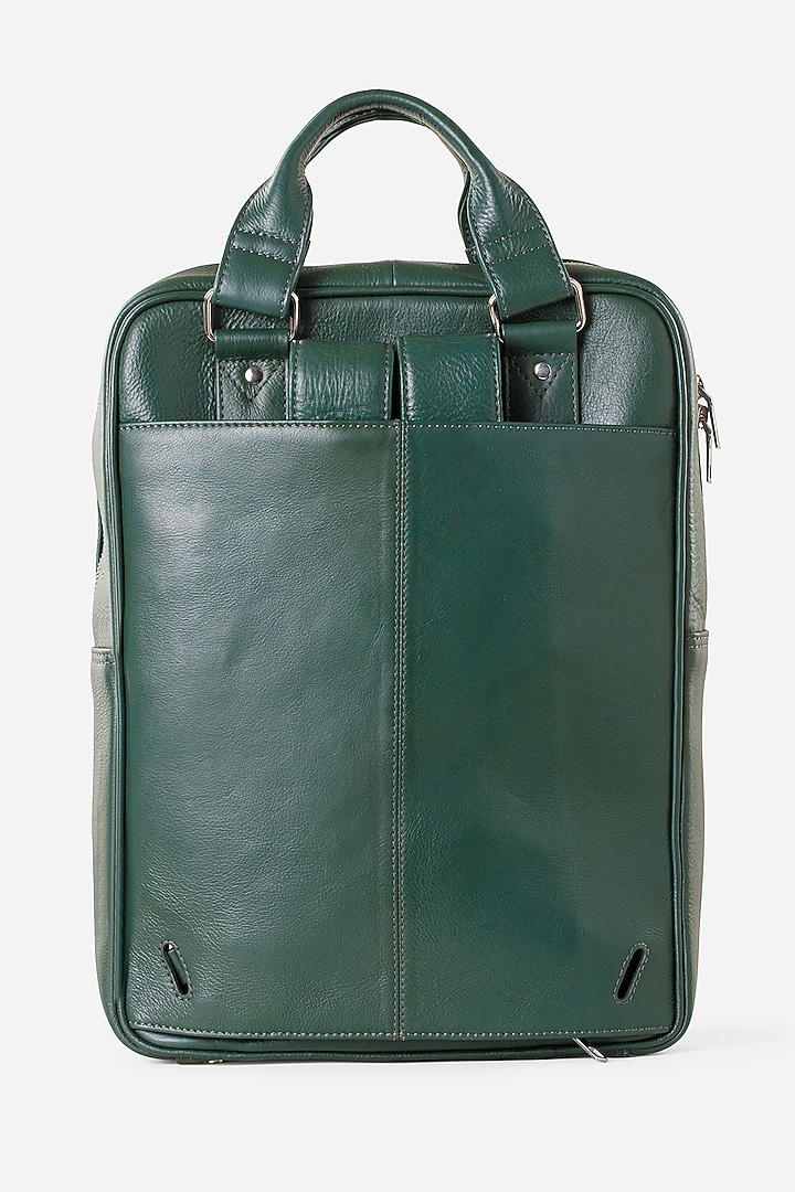 Racing Green & Midnight Blue Leather Backpacks (Set of 2) by GARRTEN at Pernia's Pop Up Shop