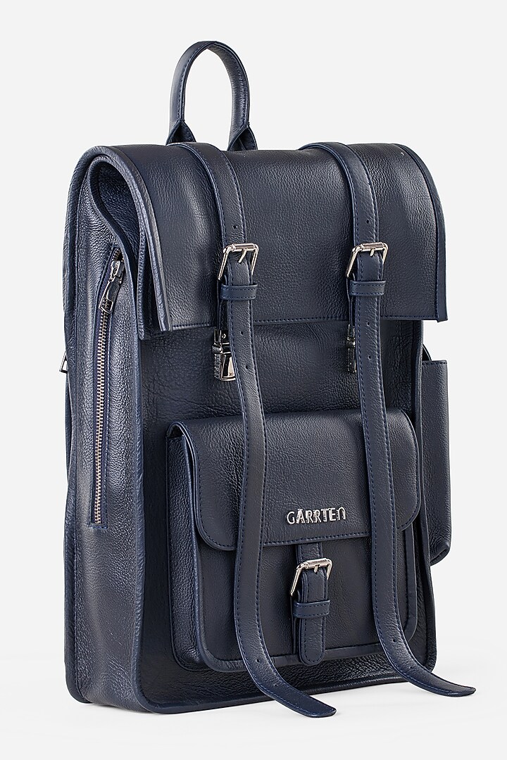 Racing Green & Midnight Blue Leather Backpacks (Set of 2) by GARRTEN at Pernia's Pop Up Shop