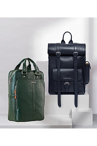 Racing Green & Midnight Blue Leather Backpacks (Set of 2) by GARRTEN