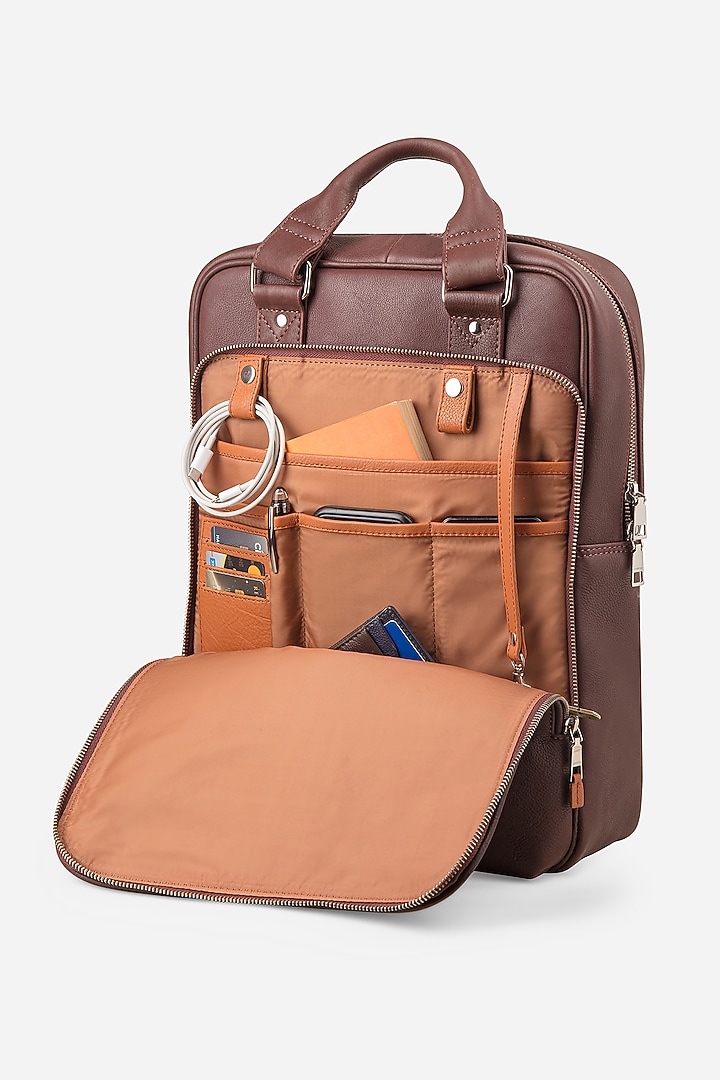 Carbon Black & Mahogany Brown Leather Backpacks (Set of 2) by GARRTEN at Pernia's Pop Up Shop