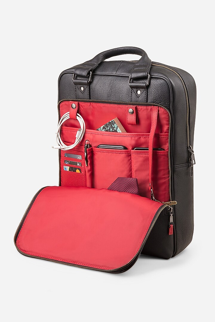 Carbon Black & Carbon Black Leather Backpacks (Set of 2) by GARRTEN at Pernia's Pop Up Shop