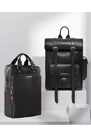 Carbon Black & Carbon Black Leather Backpacks (Set of 2) by GARRTEN