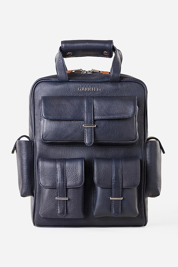 Racing Green & Midnight Blue Leather Backpacks (Set of 2) by GARRTEN at Pernia's Pop Up Shop