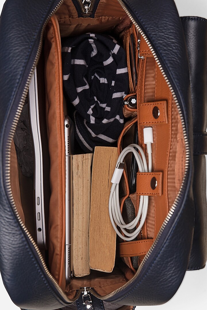 Racing Green & Midnight Blue Leather Backpacks (Set of 2) by GARRTEN at Pernia's Pop Up Shop