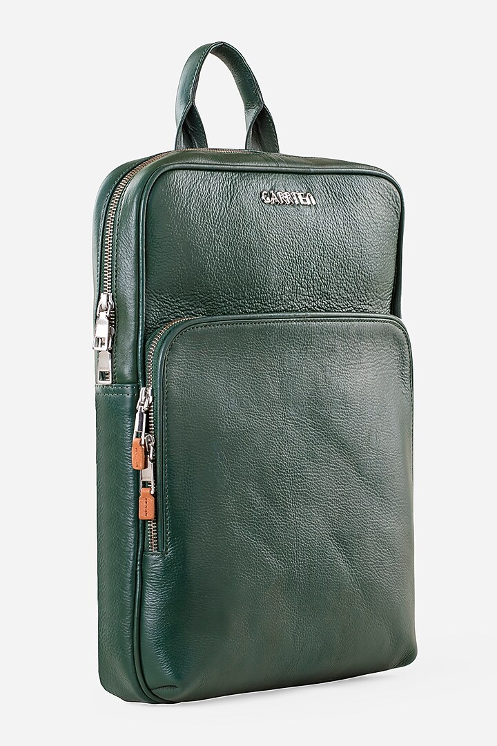 Racing Green & Midnight Blue Leather Backpacks (Set of 2) by GARRTEN at Pernia's Pop Up Shop