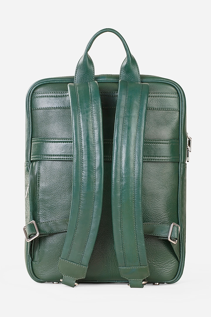 Racing Green & Midnight Blue Leather Backpacks (Set of 2) by GARRTEN at Pernia's Pop Up Shop