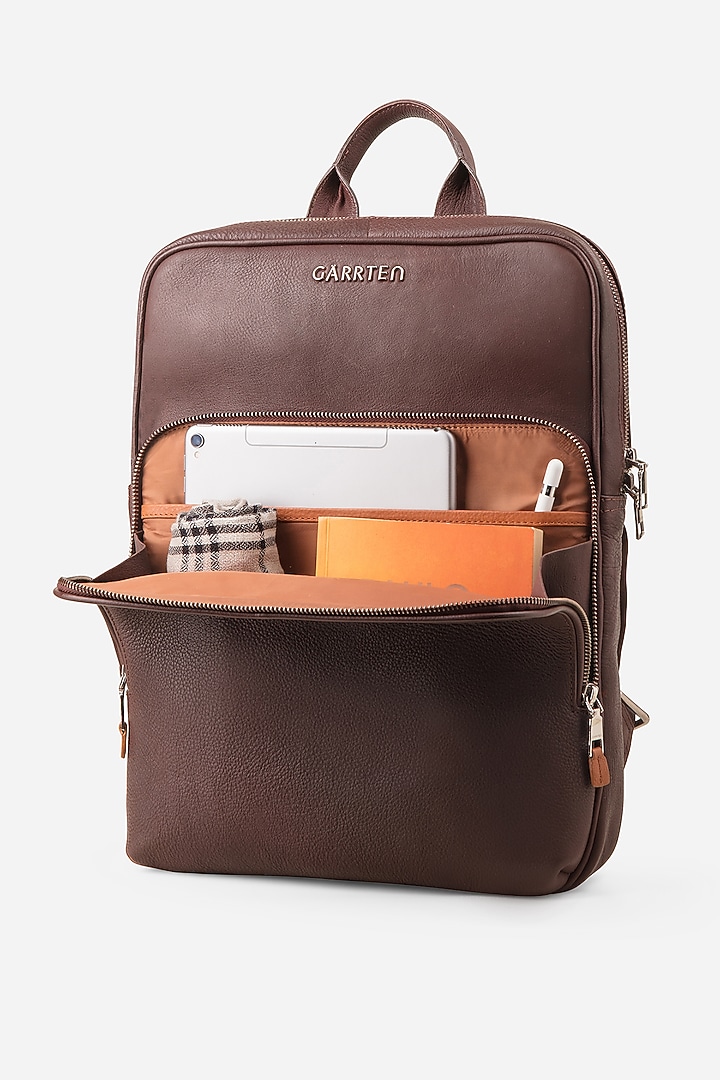 Mahogany Brown & Carbon Black Leather Backpacks (Set of 2) by GARRTEN at Pernia's Pop Up Shop
